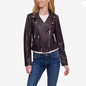LEVI'S Deep Merlot Belted Faux Leather Zip Front Moto Jacket in Women's X-Large